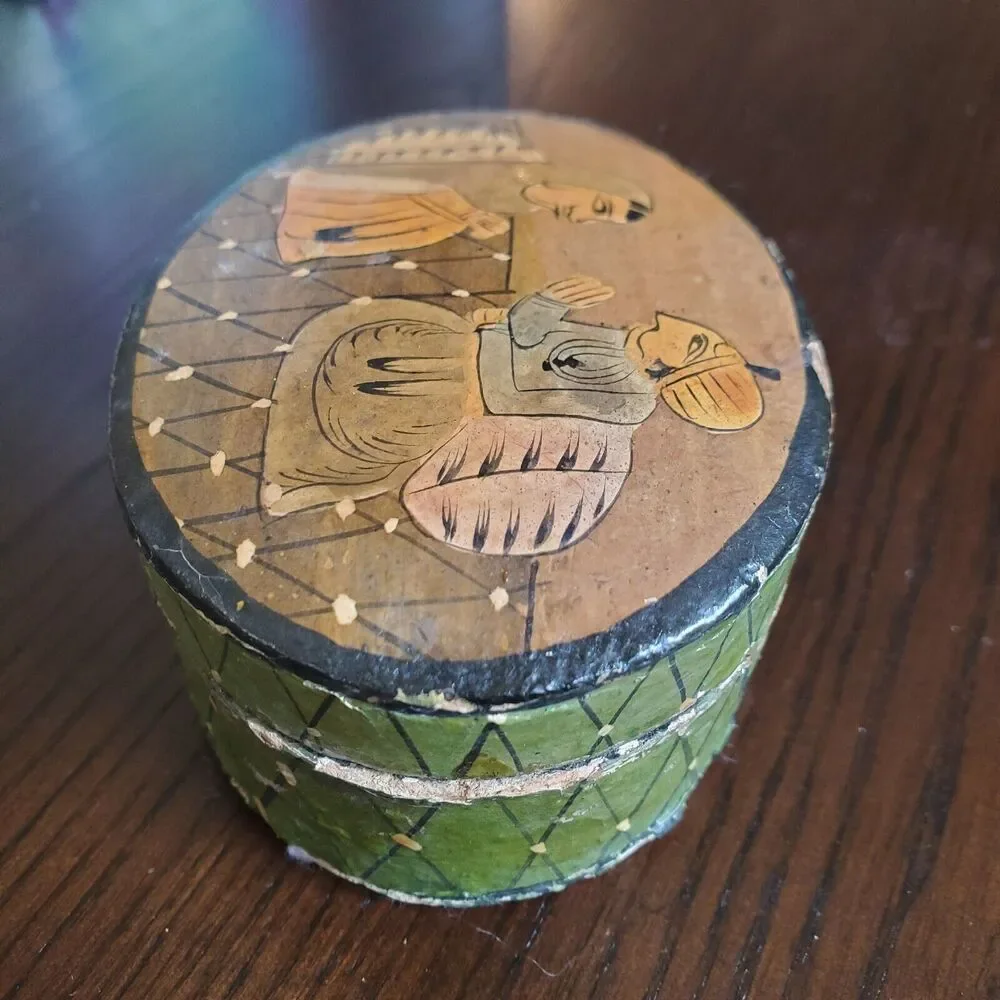 Vintage Ring Box Papier Mache Japanese? Design 3 Piece Oval Cardboard Paper - Picture 3 of 7